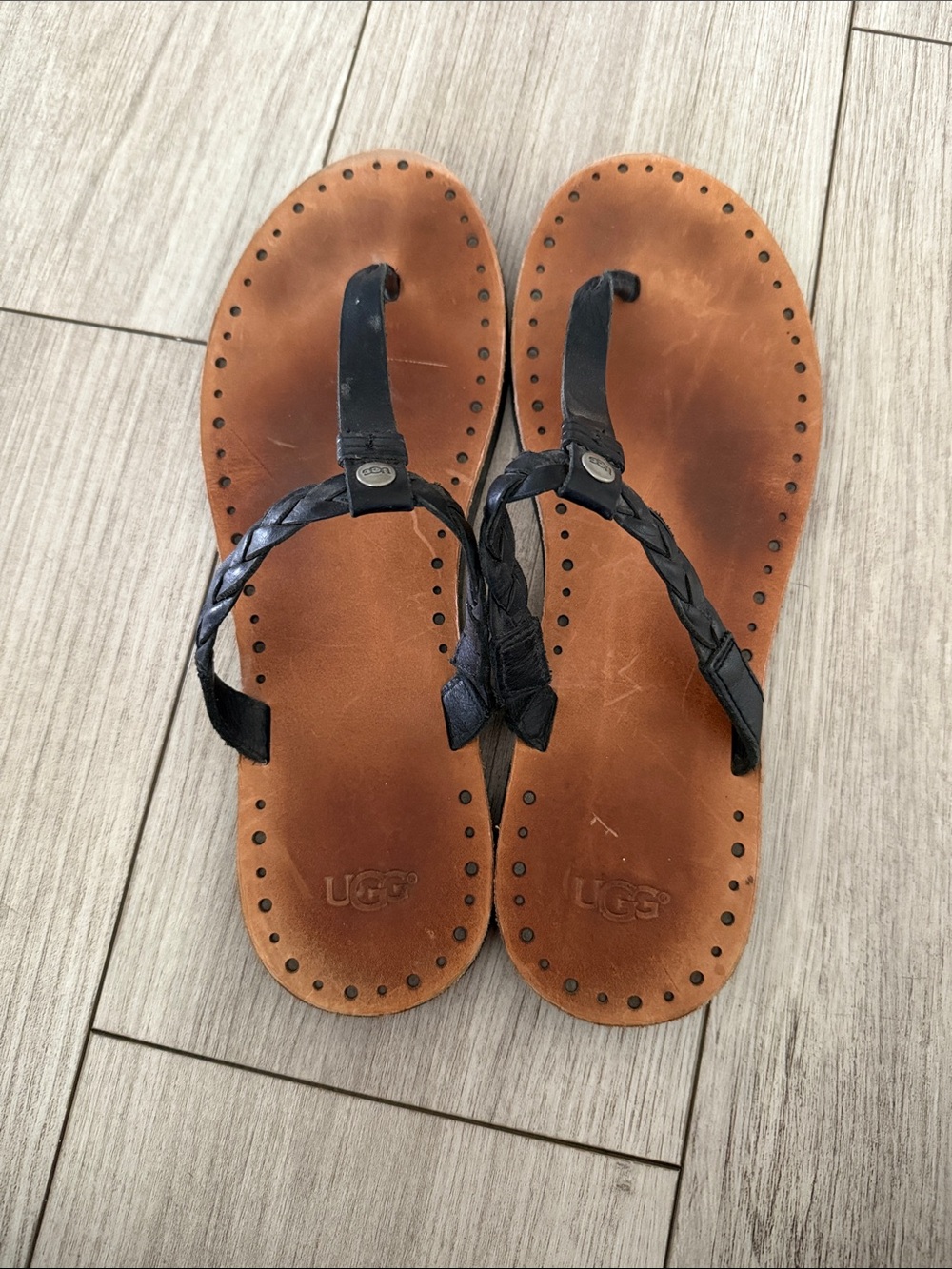 UGG Women’s Bria Black Braided Leather Sandals size 10